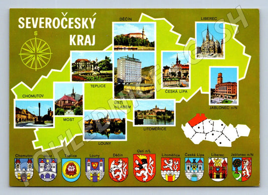 Pohlednice Severočeský kraj více pohledů znaky měst barevná (P1863)