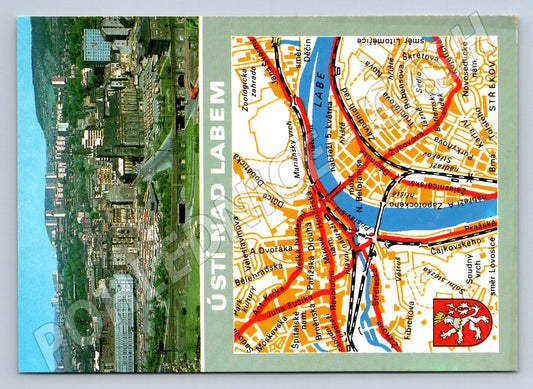 Pohlednice Ústí nad Labem letecký pohled mapa Pressfoto (P1880)