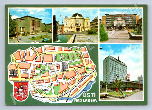 Pohlednice Ústí nad Labem koláž mapa města 70 léta (P1882)