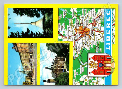 Pohlednice Liberec více motivů mapa Ještěd radnice (P1886)
