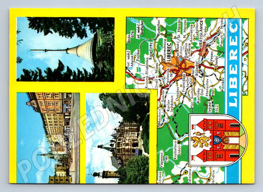 Pohlednice Liberec více motivů mapa Ještěd radnice (P1886)