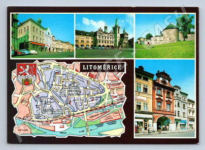 Pohlednice Litoměřice koláž památek mapa Panorama Praha (P1888)