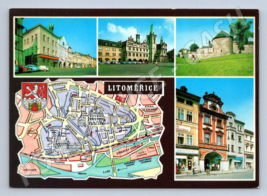 Pohlednice Litoměřice koláž památek mapa Panorama Praha (P1888)