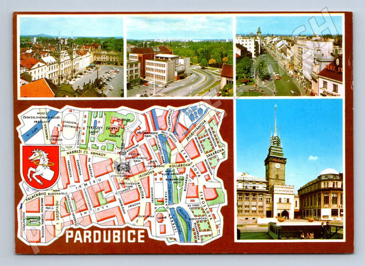 Pohlednice Pardubice více záběrů mapa městská radnice PP (P1891)