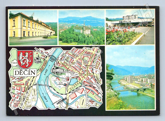 Pohlednice Děčín koláž mapa památky Panorama Praha (P1892)