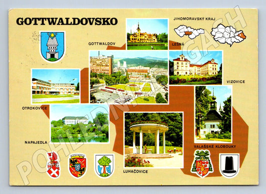 Pohlednice Gottwaldovsko koláž erby ČSSR (P1903)