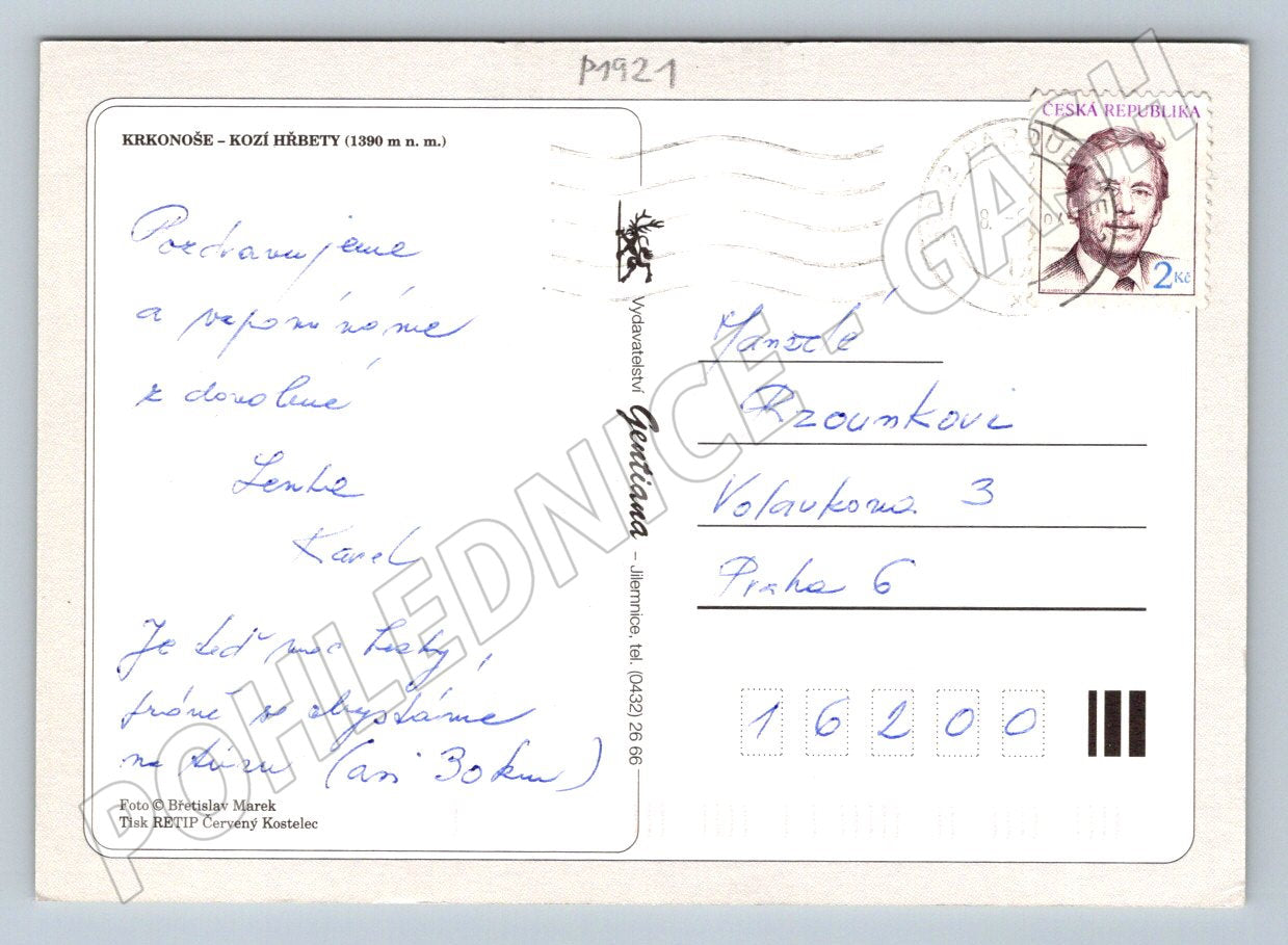 Pohlednice Krkonoše Kozí hřbety raz 1999 (P1921)