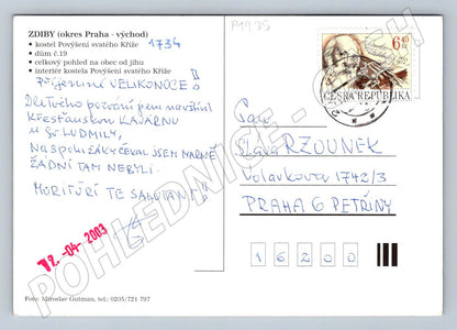 Pohlednice Zdiby koláž kostel vila PP 2003 (P1935)