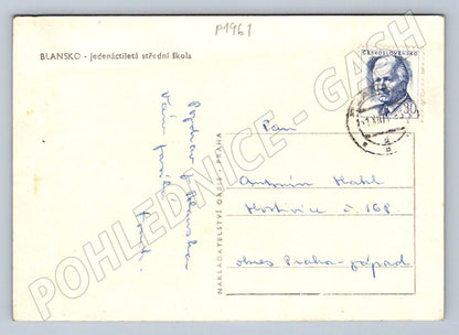 Pohlednice Blansko jedenáctiletá střední škola ČB zn 1961 (P1961)