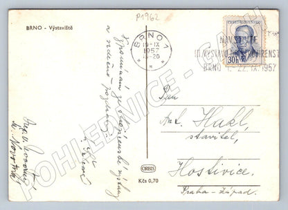Pohlednice Brno Výstaviště letecký pohled raz 1957 (P1962)