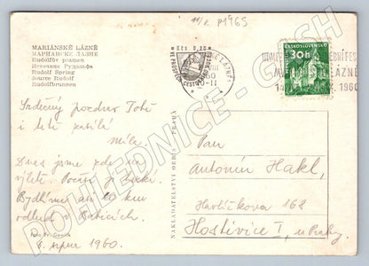 Pohlednice Mariánské Lázně kolonáda Rudolfův pramen PP 1960 (P1965)