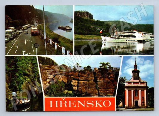 Pohlednice Hřensko Pravčická brána lodě kostel 1977 (P1977)