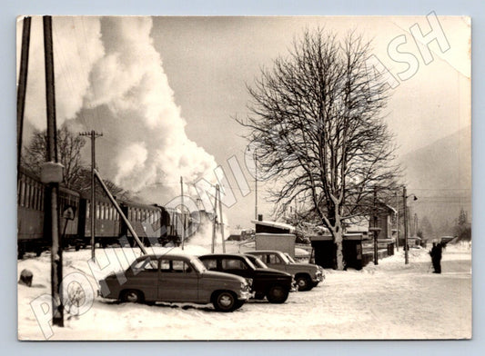 Pohlednice Ostravice Beskydy parní vlak zima 1971 (P1991)