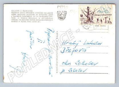 Pohlednice Ostravice Beskydy parní vlak zima 1971 (P1991)