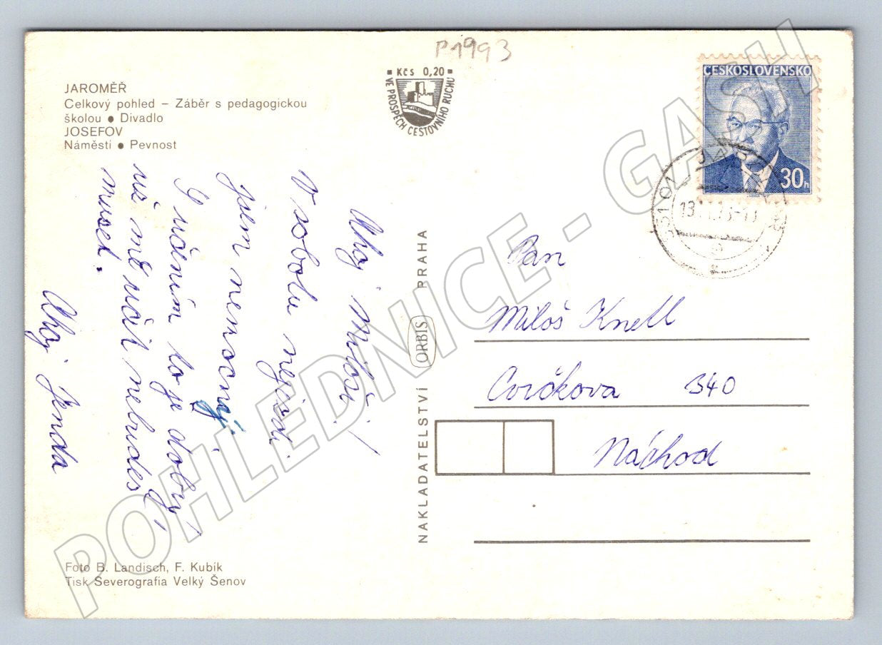 Pohlednice Jaroměř Josefov více záběrů 1971 (P1993)