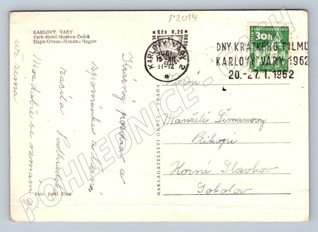 Pohlednice Karlovy Vary kolonáda a hotel Moskva ČB PP 1962 (P2014)