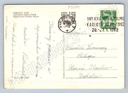 Pohlednice Karlovy Vary kolonáda a hotel Moskva ČB PP 1962 (P2014)