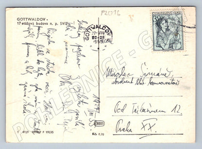 Pohlednice Gottwaldov SVIT 17patrová budova noční 1957 (P2016)