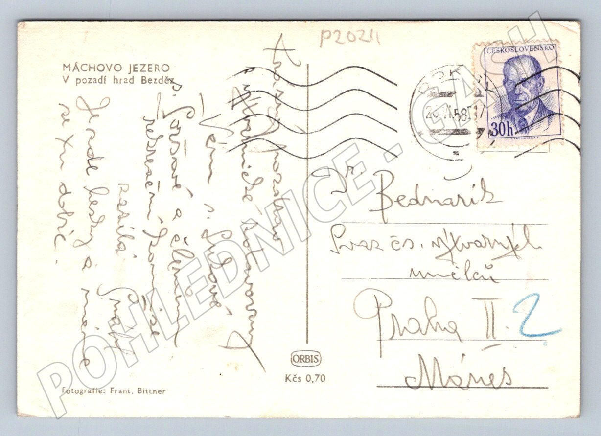 Pohlednice Máchovo jezero hrad Bezděz 1958 (P2024)