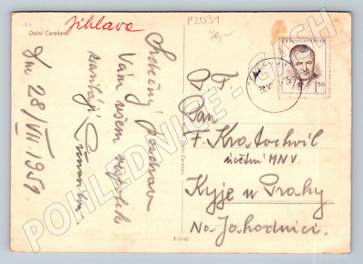 Pohlednice Dolní Cerekev květnaté pole PP 1951 (P2031)