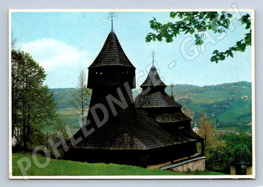 Pohlednice Lukov okres Bardejov dřevěný kostel Slovensko (P2050)
