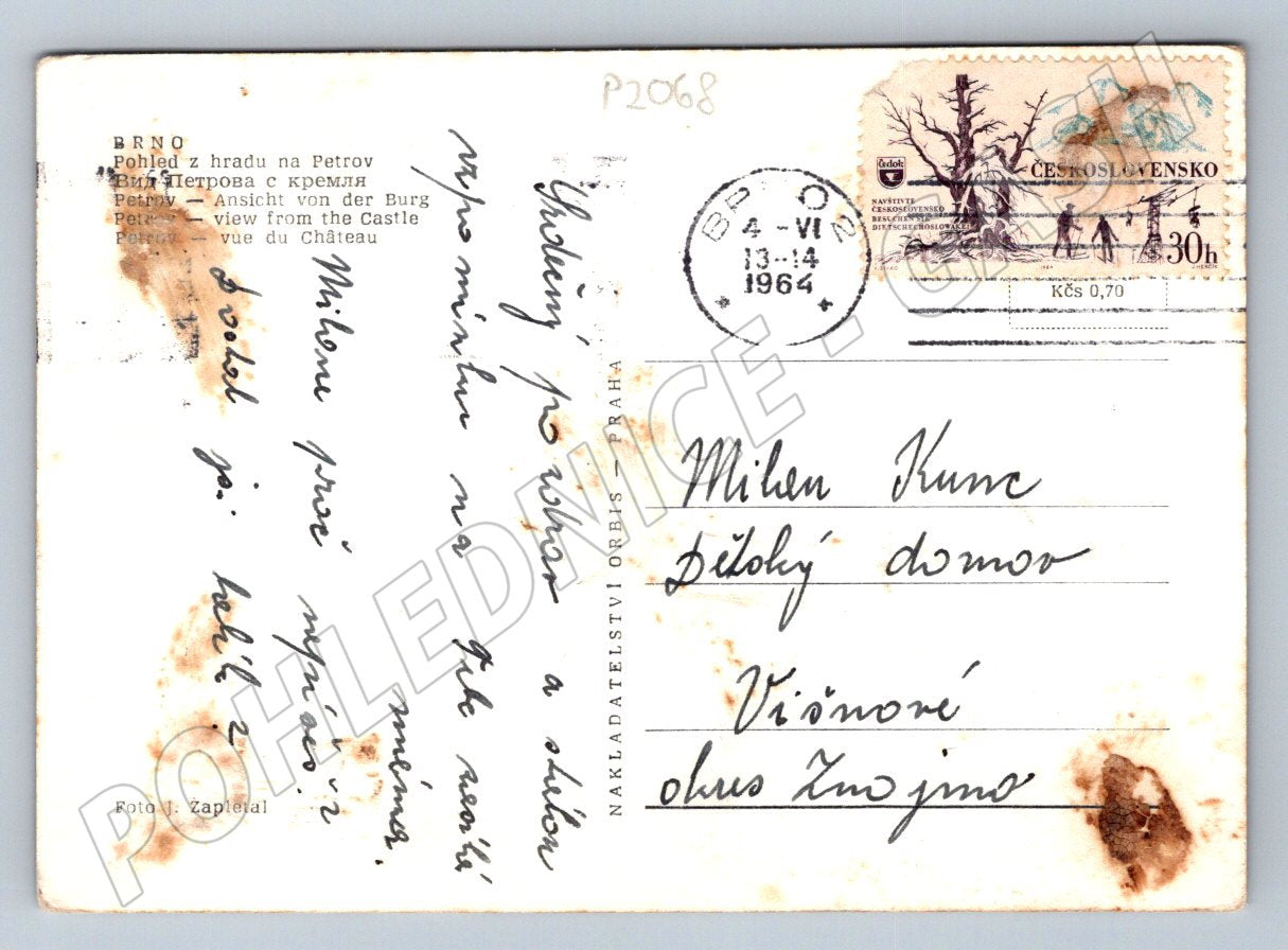 Pohlednice Brno pohled z hradu na Petrov PP 1964 (P2068)