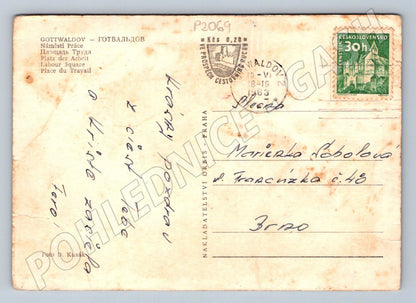 Pohlednice Zlín Gottwaldov Náměstí Práce ČB 1963 (P2069)
