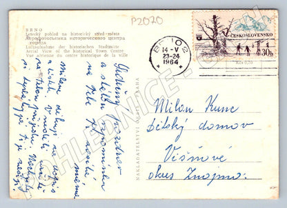 Pohlednice Brno letecký pohled historické centrum 1964 (P2070)