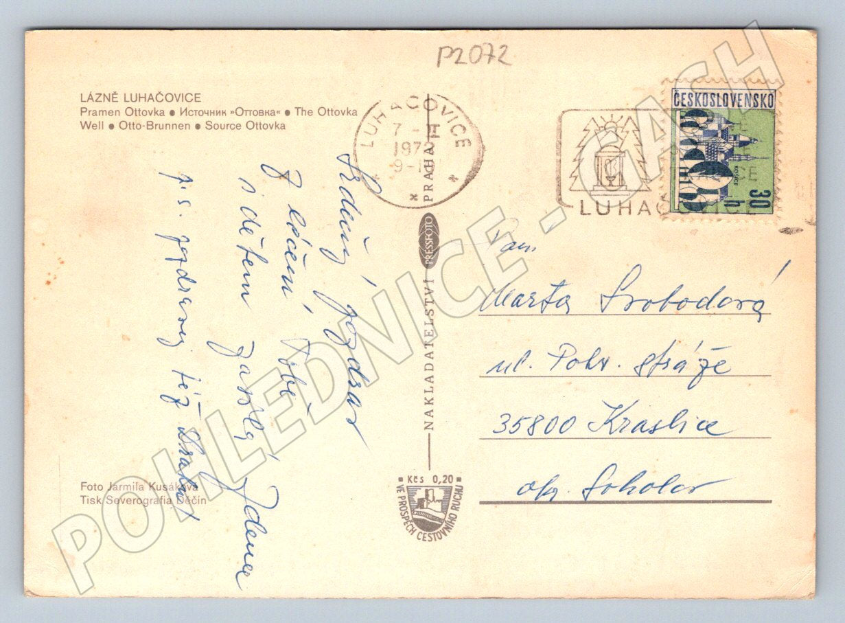 Pohlednice Luhačovice pramen Ottovka PP 1971 (P2072)
