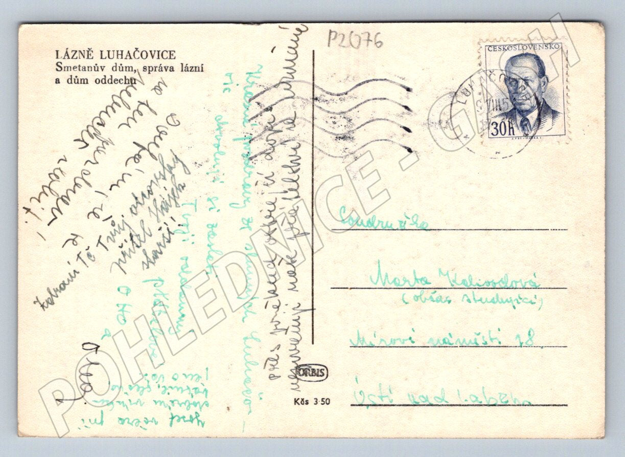 Pohlednice Luhačovice Smetanův dům správa lázní PP 1950 (P2076)