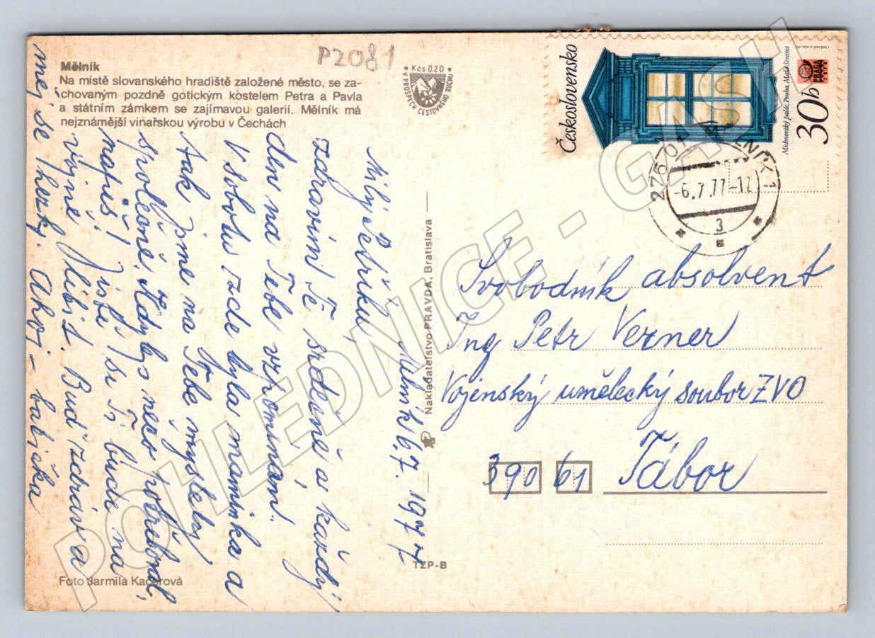 Pohlednice Mělník výhled na město 1971 (P2081)