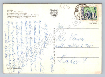 Pohlednice Mělník soutok Labe a Vltavy Československo (P2090)