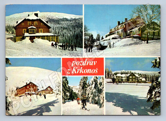 Pohlednice Krkonoše pozdrav zimní PP 1973 (P2102)