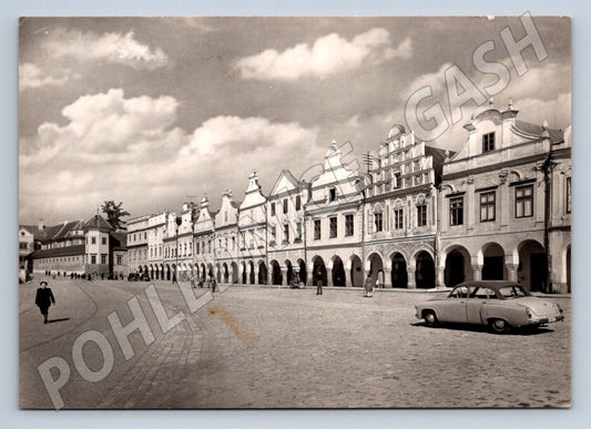 Pohlednice Telč západní část náměstí renesanční domy zámek (P2106)