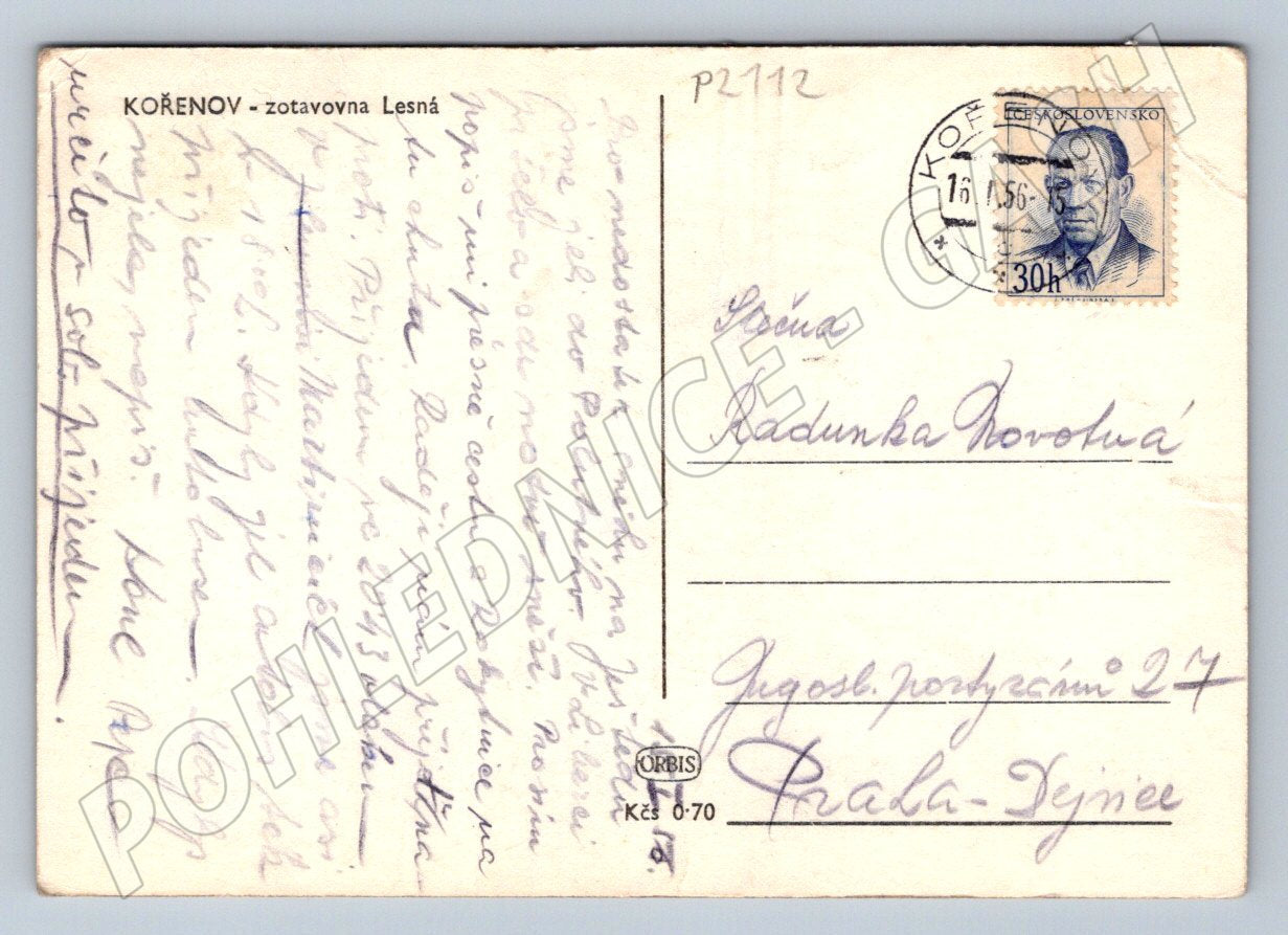 Pohlednice Kořenov zotavovna Lesná zima PP 1956 (P2112)