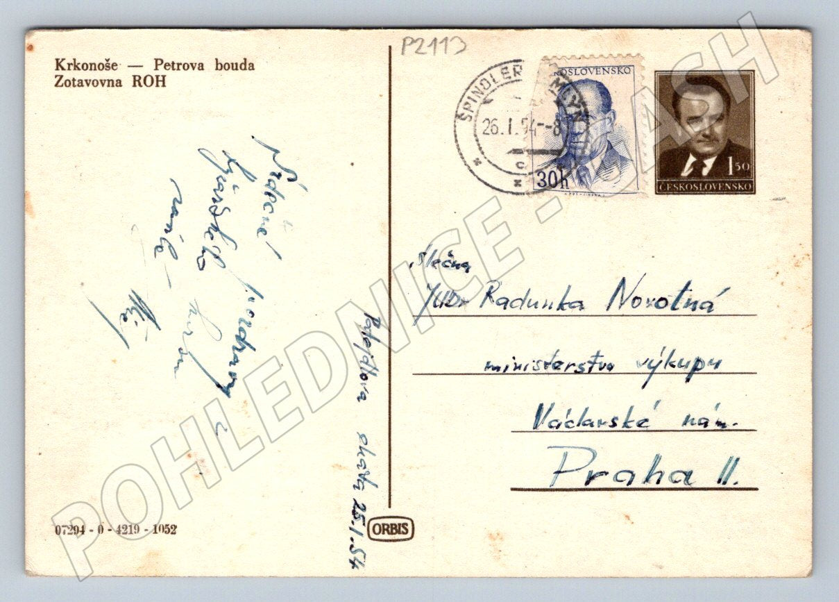 Pohlednice Krkonoše Petrova bouda zimní 1951 (P2113)