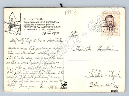 Pohlednice Libušín Pustevny Beskydy zimní ČSR 1950 (P2118)