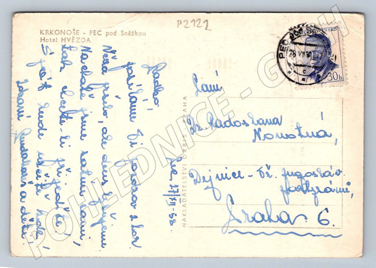 Pohlednice Krkonoše Pec pod Sněžkou Hotel Hvězda 1951 (P2122)