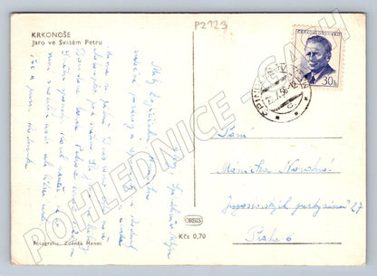 Pohlednice Krkonoše Svatý Petr jaro 1958 (P2123)