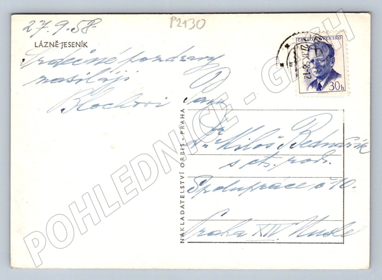 Pohlednice Lázně Jeseník Priessnitzovo sanatorium 1958 Orbis (P2130)