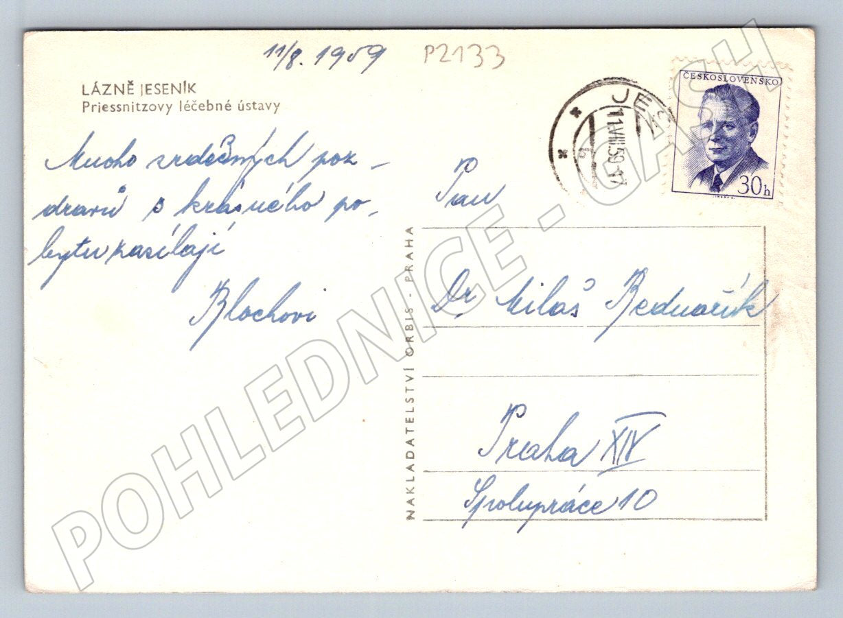 Pohlednice Lázně Jeseník Priessnitzovy ústavy 1959 (P2133)