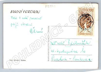 Pohlednice česká roubenka jarní pozdrav malý formát (P2141)