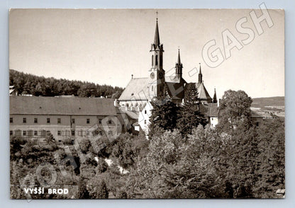Pohlednice Vyšší Brod klášterní kostel ČB 1959 (P2145)
