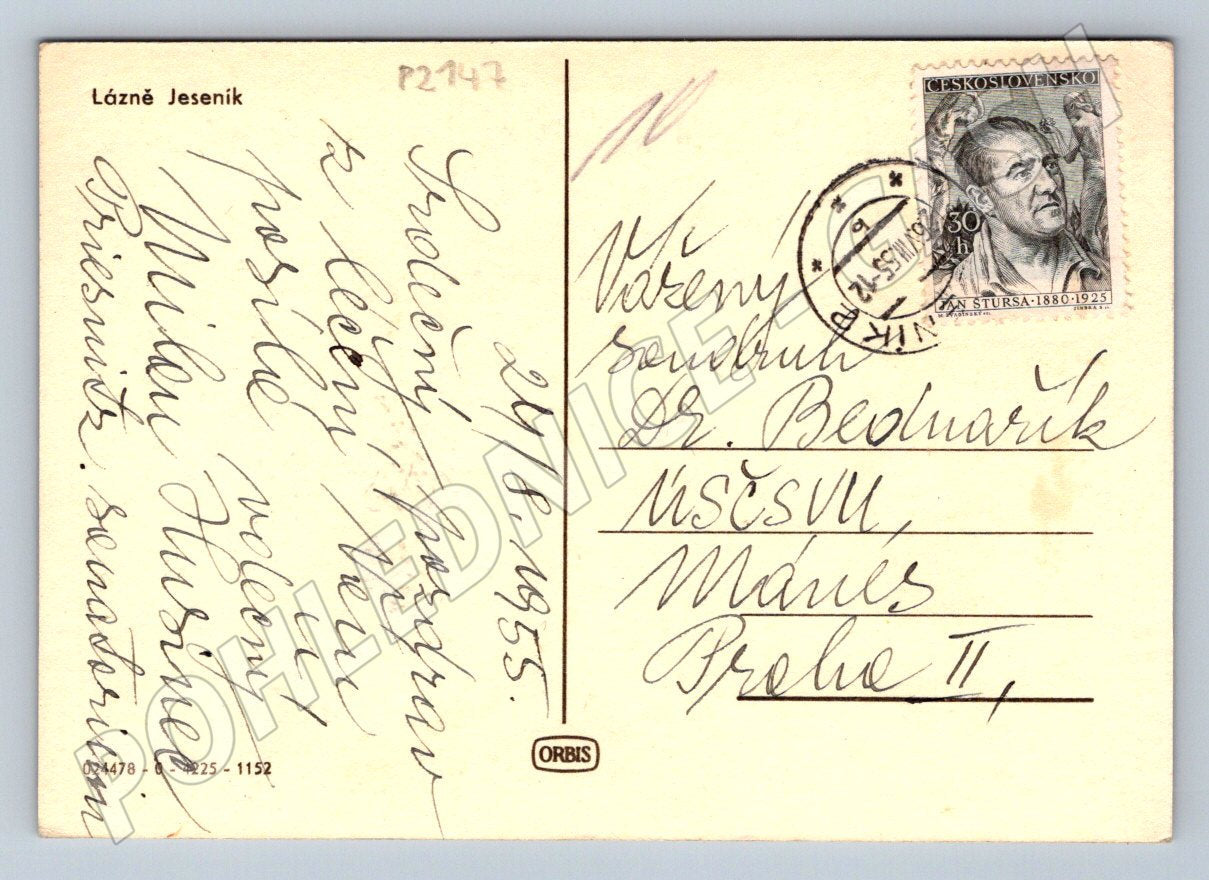 Pohlednice Lázně Jeseník 1955 raz zn (P2147)