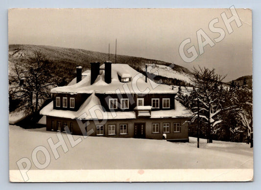 Pohlednice Krkonoše Rezek chata zimní raz zn 1958 (P2166)