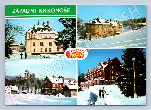 Pohlednice Západní Krkonoše zimní koláž PP zn ČSSR 1977 (P2179)