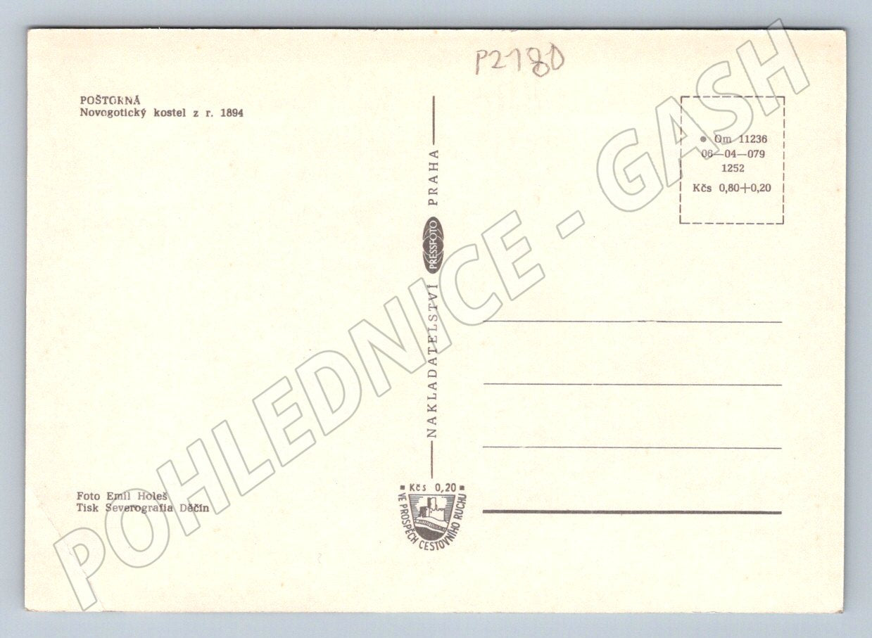Pohlednice Poštovna Novogotický kostel 1894 barevná (P2180)