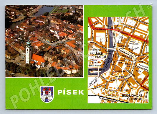 Pohlednice Písek letecký pohled historické centrum 1985 (P2199)