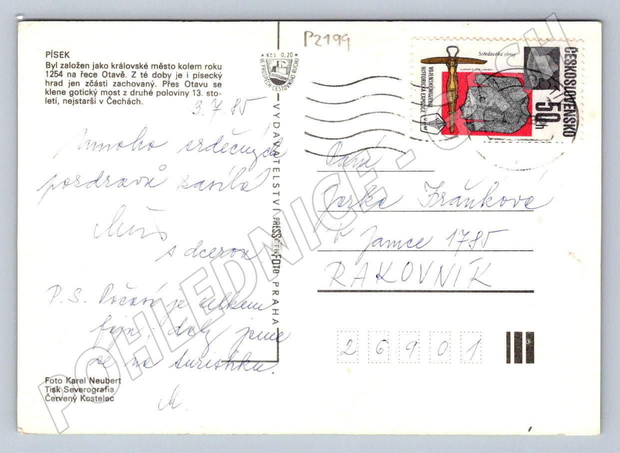 Pohlednice Písek letecký pohled historické centrum 1985 (P2199)