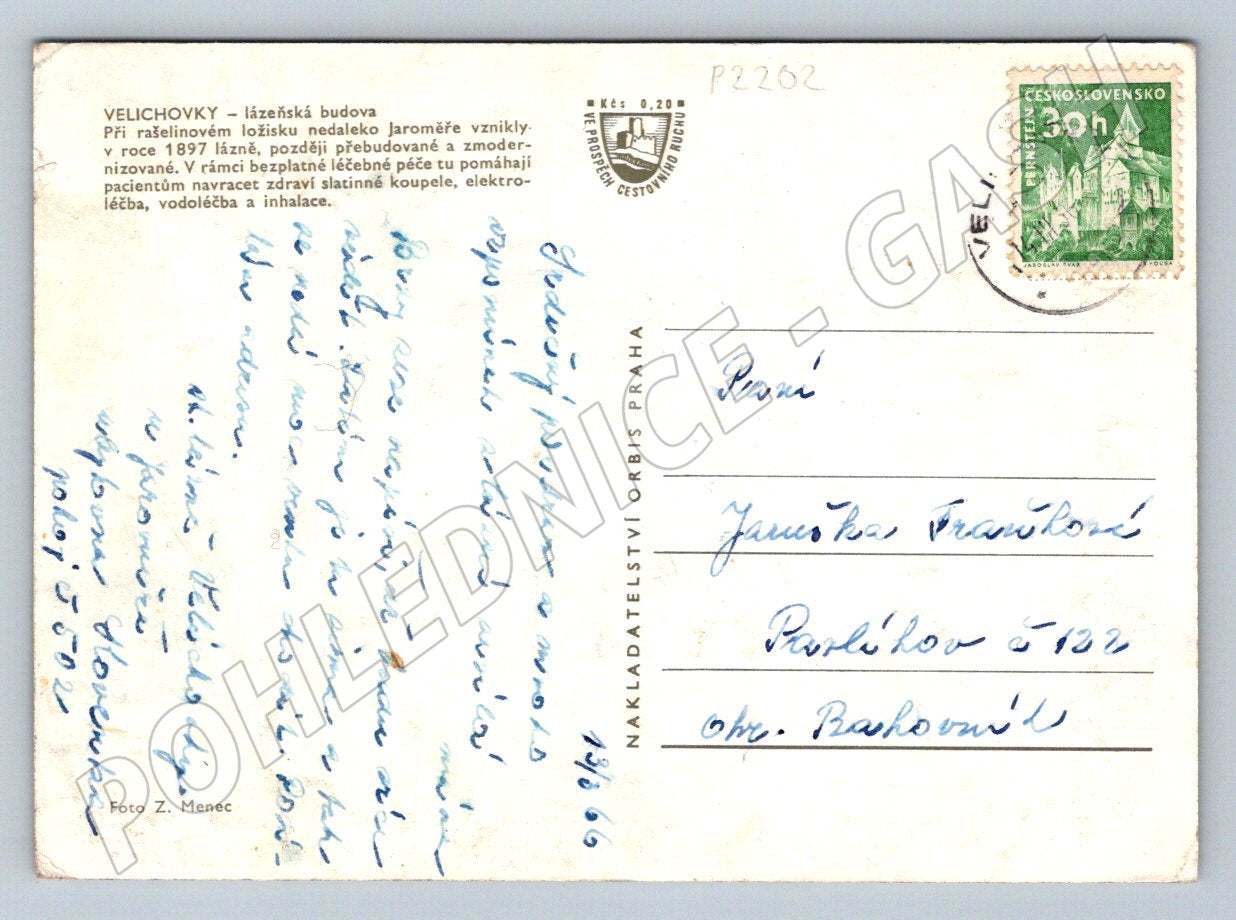 Pohlednice Velichovky lázeňská budova (P2202)